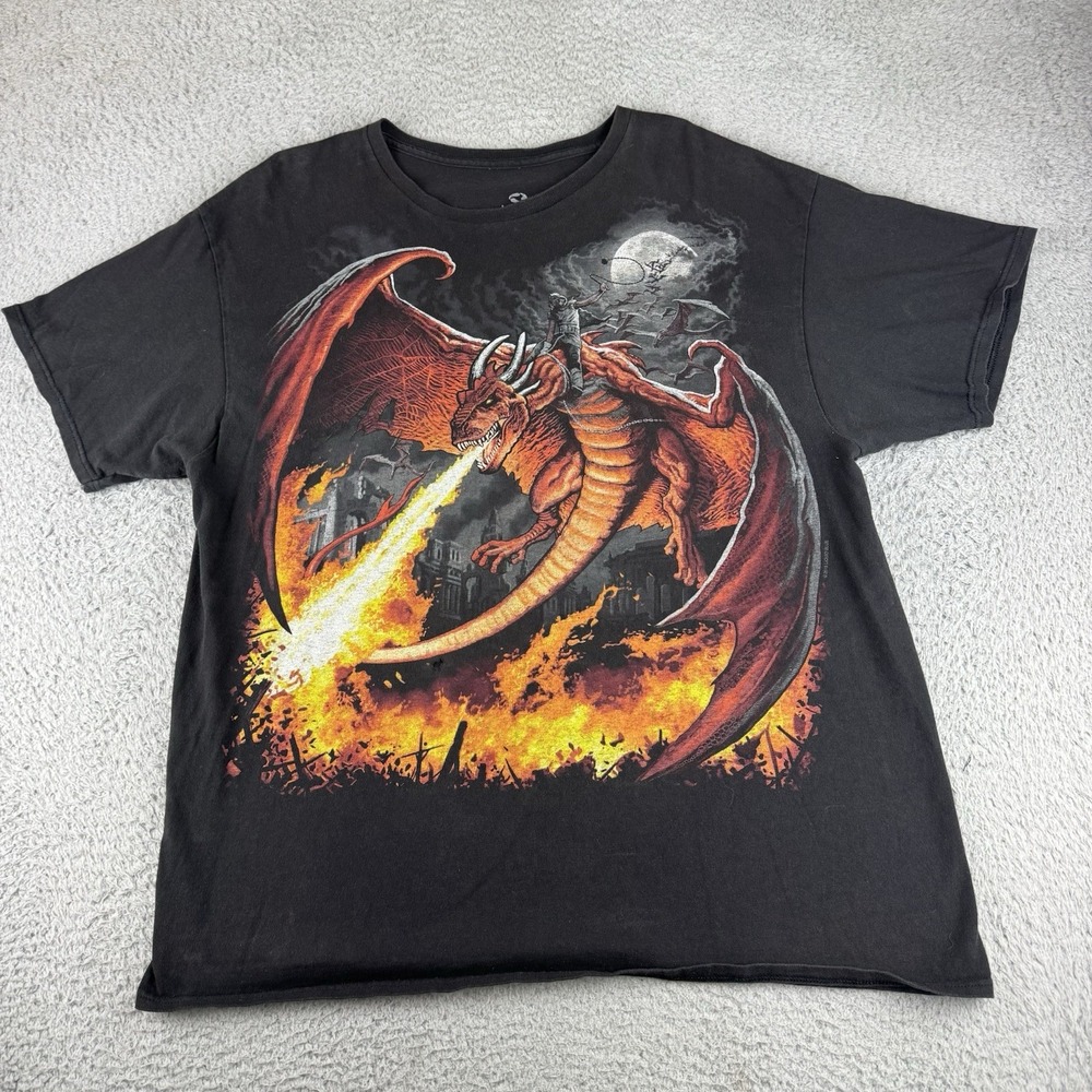 Liquid Blue‎ Dragon T Shirt 2015 Flames Faded Distressed Men's Size Xl